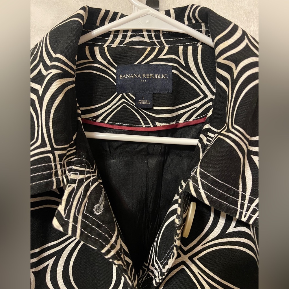 Banana Republic Black and White Geometric Trench Coat W L, Spring/Summer/Fall - Picture 2 of 10